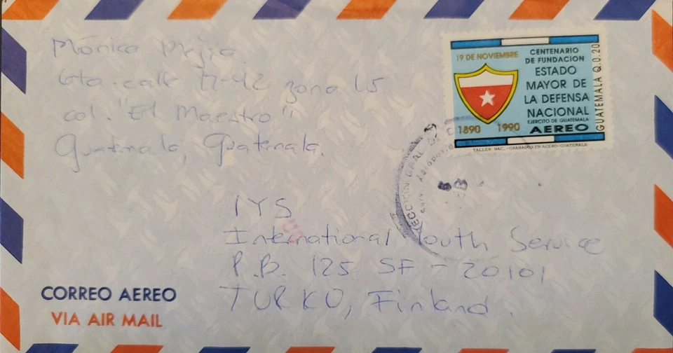A) 1990, GUATEMALA, ARMY, FROM COLINA EL MAESTRO TO FINLAND, AIRMAIL, CENTENARY  - Image 1 of 1