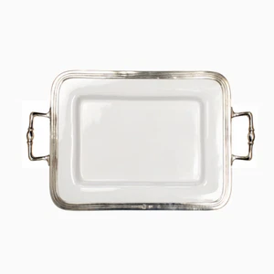 Arte Italica Tuscan Small Rectangular Tray with Handles White / Pewter P5119M - Picture 1 of 2