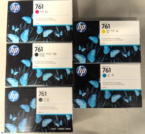 Lote Set HP 761 Cian Magenta Amarillo Gris Oscuro Tinta * Fecha 2025 2026 * T7100 T7200 - Imagen 1 de 5