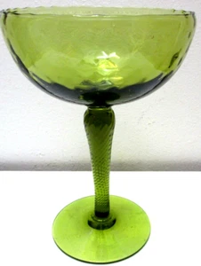 Vintage Made in Italy Empoli Glass Compote Bowl Olive Avocado Green 8 5/8" T - Picture 1 of 9