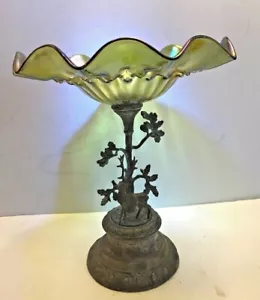 VICTORIAN ANTIQUE CENTERPIECE PEDESTAL LOETZ? BOWL W/STAG & TREE BASE - Picture 1 of 12