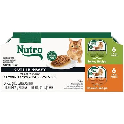 Nutro Wet Cat Food Cuts in Gravy 12 Trays Chicken Turkey Grain Free 2.64oz - Image 1 of 4