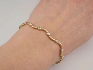 14K Yellow Gold Plated Lab Created Diamond Tennis Bracelet Bezel Set Design - Picture 1 of 5
