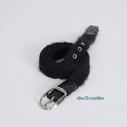 BELT OLY in Black Mohair Leather Plush Knit Feather Silver Buckle Unisex