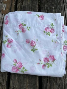 Rose Floral Full Flat Sheet Pink Green Flowers Cotton Polyester Vtg 60s 70s - Picture 1 of 2