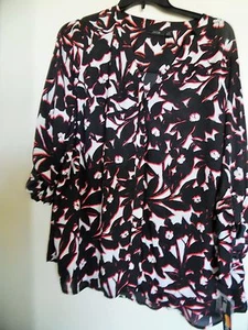 APT 9 Size 3X Top Shirt Blouse Tunic Black White Pink Floral - Picture 1 of 3