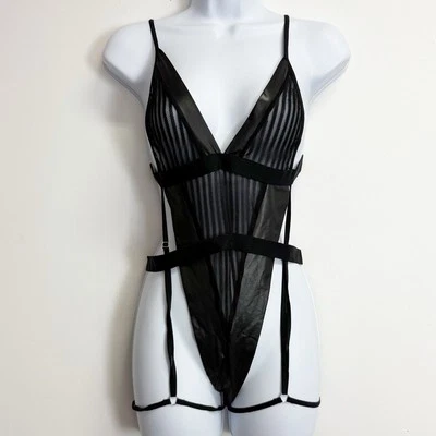 Lencería Mapale para mujer M/L negra liga transparente imitación cuero una pieza nueva sin etiquetas nueva Foto 1 de 4