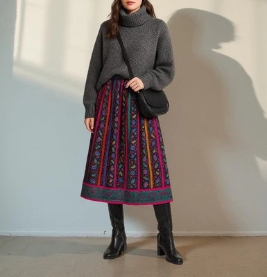 Falda midi Oscar De La Renta Miss O para mujer 10 rayas multicolores vintage años 80 Foto 1 de 4