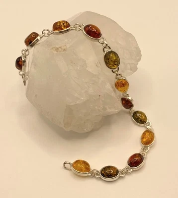 Sterling Silver 925 & Baltic AMBER Fashion Tennis 7” Bracelet - Image 1 of 4