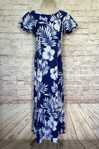 vintage hilo hattie blue Hawaiian floral maxi dress *M *see Measurements - Picture 1 of 7