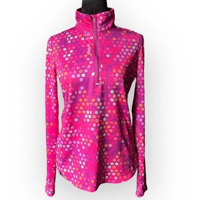 Reebok 1/4 молнии розовый насмешливый шеи Athleticwear в горошек отверстие для большого пальца рукав Топ размер S - Изображение 1 из 4