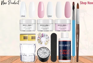 Modelones Acryl Nagelset - Klar/Weiß/Rosa Pulver & Flüssigkeit Set, 11 Teile - Bild 1 von 7