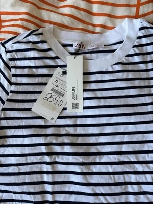 NUEVO CON ETIQUETAS ZARA Mujer Camisa Blanca Rayas Negras Informal Oficina Talla S Pequeña #4424 Foto 1 de 3