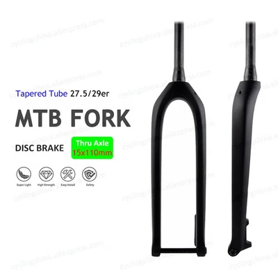Carbon Fiber Thru Axle Hard Fork 27.5/29er Mountain Bike Disc Brake Rigid Fork - Image 1 of 4