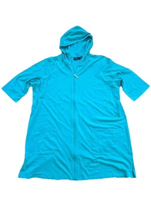 Denim & Co Beach verde mar feminino zíper completo capa com bolsos e capuz 2X A263135 - Imagem 1 de 4