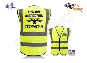 DRONE INSPECTION TECHNICIAN  High Visibility Safety Vest  REFLECTIVE+POCKETS - Picture 1 of 4