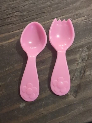 Conjunto de garfo e colher de brinquedo rosa para bebê substituição - Imagem 1 de 2