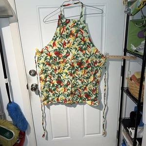 Delantal babero completo vintage años 70 bolsillos de algodón comprado en tienda pimientos picantes - Imagen 1 de 11