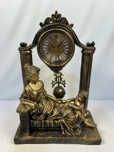 Vintage Bronze-Tone Figural Mantel Clock Mother & Child Sculpture Quartz 13” - Picture 1 of 24
