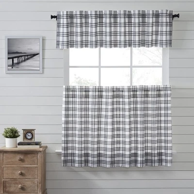 Sawyer Mill Black  Black Plaid Set (1 Valance 16x72 ; 2 Tier 36x36) VHC Brands - Image 1 of 4