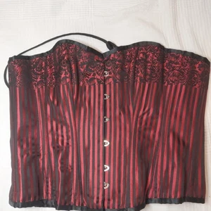 Red Black Burlesque Pinup Goth Steel-Boned Waist Trainer Corset size L+ - Picture 1 of 9
