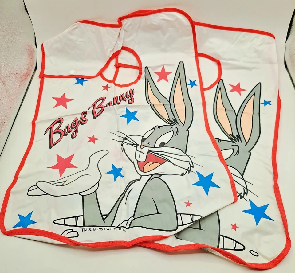 Lote de 2 baberos vintage de vinilo con broches de presión Warner Bros Bugs Bunny Gerber 1993  Foto 1 de 4