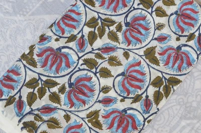 2 Yard Fabric Hand Block Floral Print 100%Cotton NO TARRIF CHARGES 100%✅ZK_167 - Image 1 of 4
