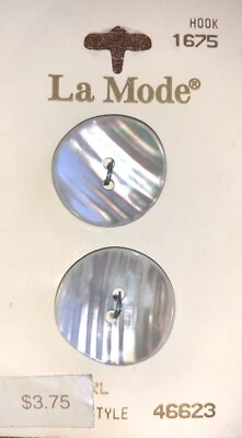 LA MODE 2 Pearl Buttons 46623 3/4” 19mm 2 Hole Flat Bottom Vtg Hong Kong - Image 1 of 4