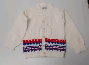 Baby 6-9 Knopfleiste Strickjacke Vintage 50er Mid Century Pullover Preppy rot blau gestreift - Bild 1 von 8