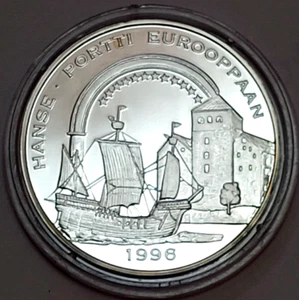 Finnland 1996 Hanse-Tor nach Europa Kogge Silber 925 PP 20 ecu= Euro Ø38,6mm 27g - Bild 1 von 2
