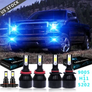 8000K Blue LED Headlight+Fog Light Bulbs For Silverado 1500 2500 2007-2015 - Picture 1 of 12