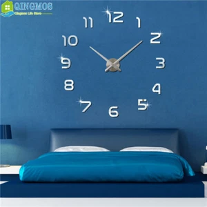 3D DIY Large Wall Clock Acrylic Stickers Watch Decor Living Room Quartz Needle - Picture 1 of 20