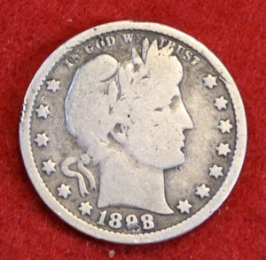 1898 Barber Quarter 90% Silver Coin BQ579 - Picture 1 of 2