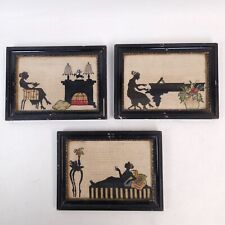 Lot of 3 Vintage 1930's Framed NEEDLEPOINT Cross Stitch Housewife Scenes Antique