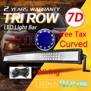7D+Tri-Row 32'' 405W Curved LED Work Light Bar Spot Flood Truck Boat+Wire relay - Imagen 1 de 11