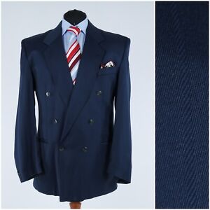 Navy Blue Double Breasted Blazer 42L UK Size DESIGN VIP Wool Sport Coat Jacket
