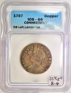 1787 Connecticut Copper DB Left, Laminated ICG G-6; 33.16-z15, R-4 - Picture 1 of 4