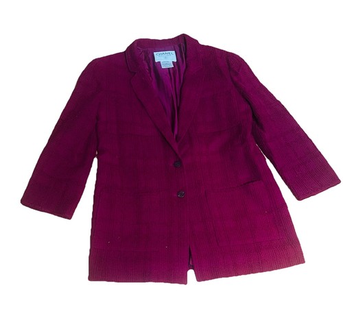 Giacca lunga Chanel Paris autunno 1998 rosso misto lana tweed CC