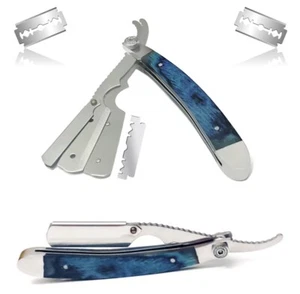 Personal and Professional Shaver Straight Edge Razor Blue Wooden Design MultiUse - Picture 1 of 5