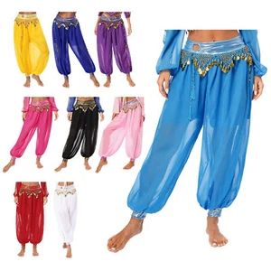 Mujeres Danza del Vientre Disfraz Pantalones Lentejuelas Harén Florers Árabe Halloween Pantalones - Imagen 1 de 57