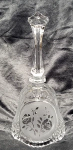 Vintage 8" Crystal Glass Dinner Bell W/ Frosted Etched Rose Design w/o Clapper - Picture 1 of 2