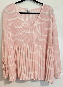 Nine West Plissee V-Ausschnitt Langarm Bluse Top Pink & Weiß Damen Gr. XL - Bild 1 von 8