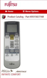 FUJITSU K9315027160 aka 9315027160 REMOTE CONTROL 30CLX/36CLX AR-RY16 - Picture 1 of 2
