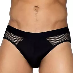 Calzoncillos para hombre malla transparente laterales espalda jersey tejido contorneado bolsa negro LI590 - Imagen 1 de 4