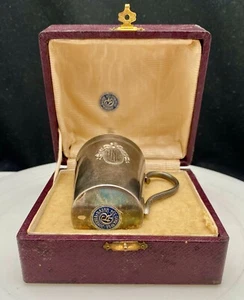 VTG GERMAN SILVER MUG 3", WITH ORIGINAL CASE, NOT USED, MONOGRAM "HNC" c1930 g - Picture 1 of 17