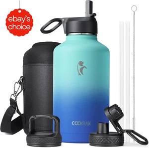 64 Oz Insulated Water Bottle 2L with Straw 3 Lids BPA-Free Stainless Steel Pacif - Picture 1 of 12