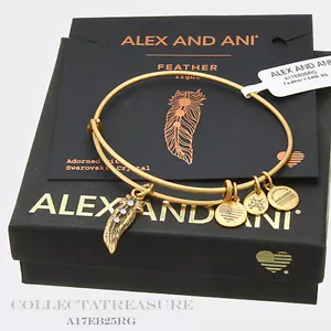 Authentic Alex and Ani Feather (ii) Rafaelian Gold Expandable Charm Bangle - Picture 1 of 1