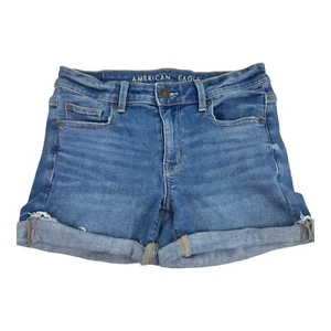 Pantalones Cortos de Jean American Eagle Outfitters Talla 4 Midi Next Level Elastizados Agujeros Azules - Imagen 1 de 4