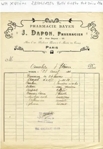 Paris XVII ème 45 Rue Bayen - Belle Entête Art Déco d'une Pharmacie - 28/04/1924 - Picture 1 of 1
