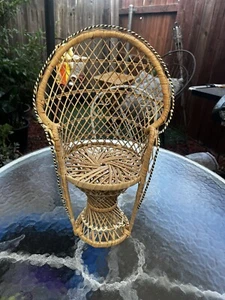Mini Peacock Chair Wicker Rattan Plant Stand Doll Furniture 17" SIZE - Picture 1 of 8